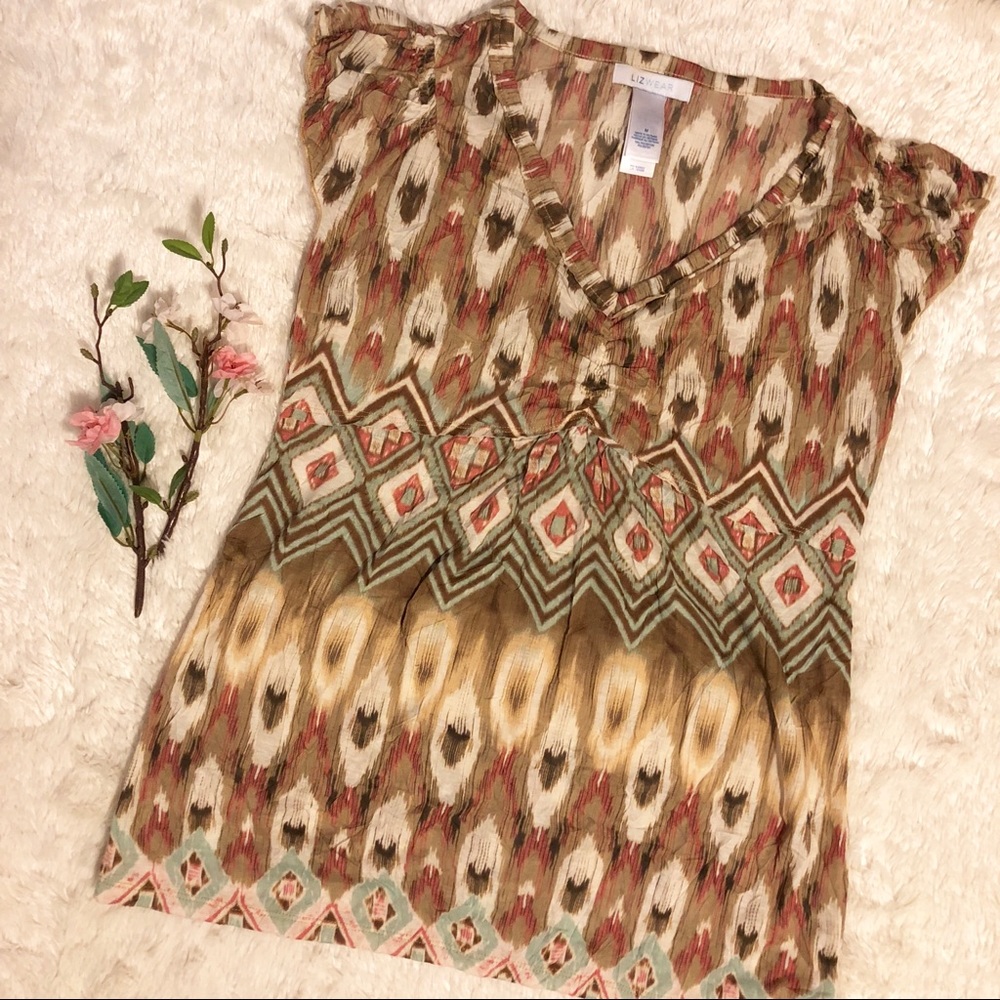Abstract Southwestern Style V-Neck Blouse